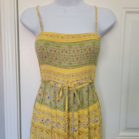 Forever 21 Yellow Green Printed Wide Leg Sleeveless Ruched Top Jumpsuit Size S - Picture 2 of 10